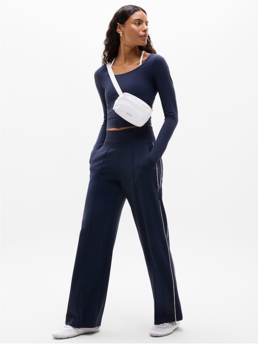 Athleta Navy Wide-Leg Track Pants